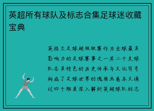 英超所有球队及标志合集足球迷收藏宝典