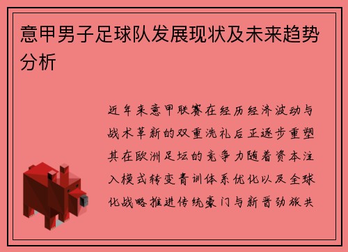 意甲男子足球队发展现状及未来趋势分析